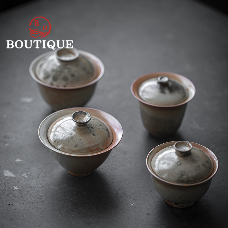 Matcha Bowl Chawan - ถ้วยทำจากไม้ฟืนแบบย้อนยุคถ้วยชงชาเซรามิกศิลปะเตาเผาแบบสวยงามถ้วยชงชาอุปกรณ์เสริมงานฝีมือฝาปิดถ้วย