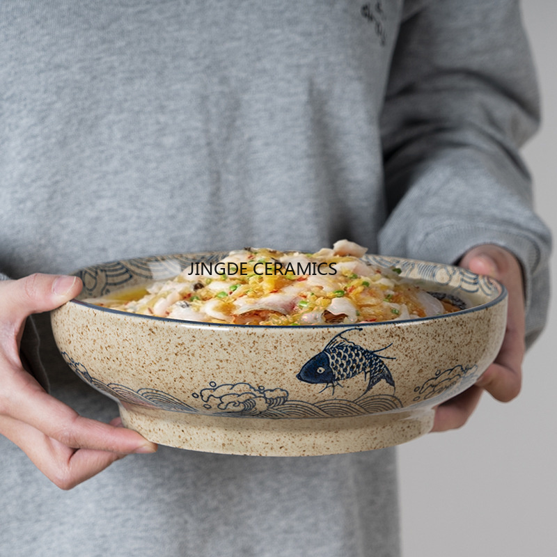 Matcha Bowl Chawan - สไตล์ญี่ปุ่น 9 นิ้ว Retro ชามซุปเซรามิคในครัวเรือน Ramen